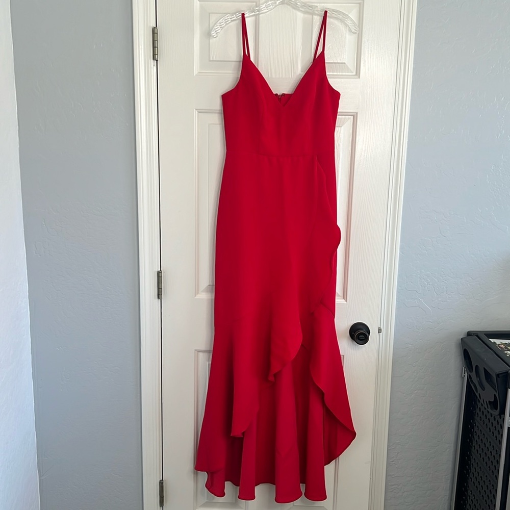 Xscape red ruffle maxi dress size 6